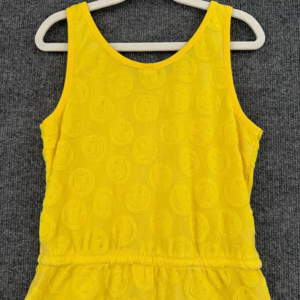 Old Navy Sleeveless Terry Cinched Waist Romper Girls 10-12 Yellow Smiley Face